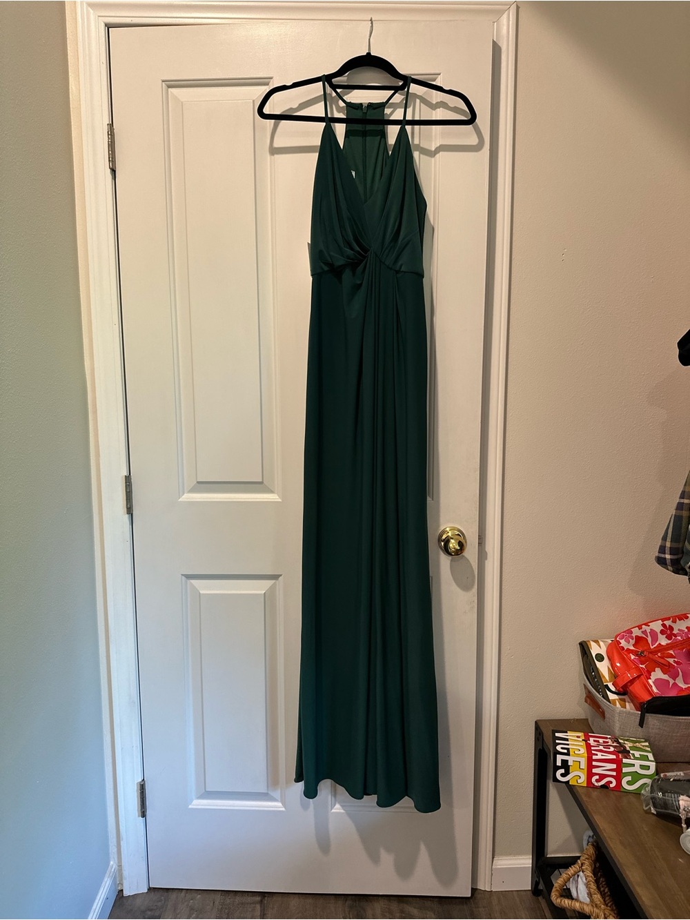 David's Bridal Deep Green Maxi Halter Dress